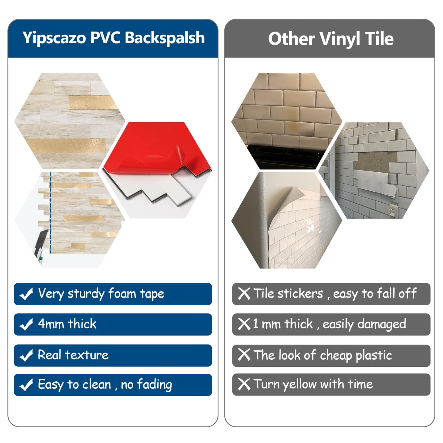 Yipscazo 10 Sheets Peel and Stick Stone Metal Tile Backsplash, Stick on Tiles for Backsplash Kitchen, Bathroom, Laundry Room, Camper, Fireplace (12'' X 12'', Beige Stone with Gold)