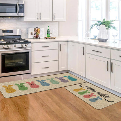 Artoid Mode Rabbits Bunny Happy Easter Kitchen Mats Set of 3, Home Decor Low-Profile Kitchen Rugs for Floor - 17"x29"+17"x36"+17"x47"