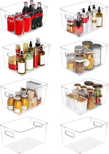 SKTKSE Clear Plastic Storage Bins 8 Pack - Pantry Organizers and Storage, Fridge Organizer for Kitchen, Cabinet, Freezer, Bathroom, Clost, Home Organization