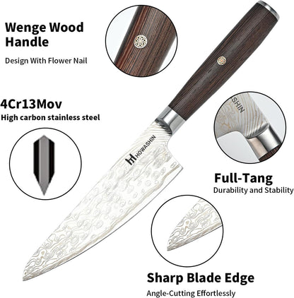 Howashin 3PCS Chef Knife Set, High Carbon Stainless Steel Kitchen Knife Set, Ultra Sharp Japanese Knife with Sheath,Ergonomic Rosewood Handle Elegant Gift Box for Home or Restaurant