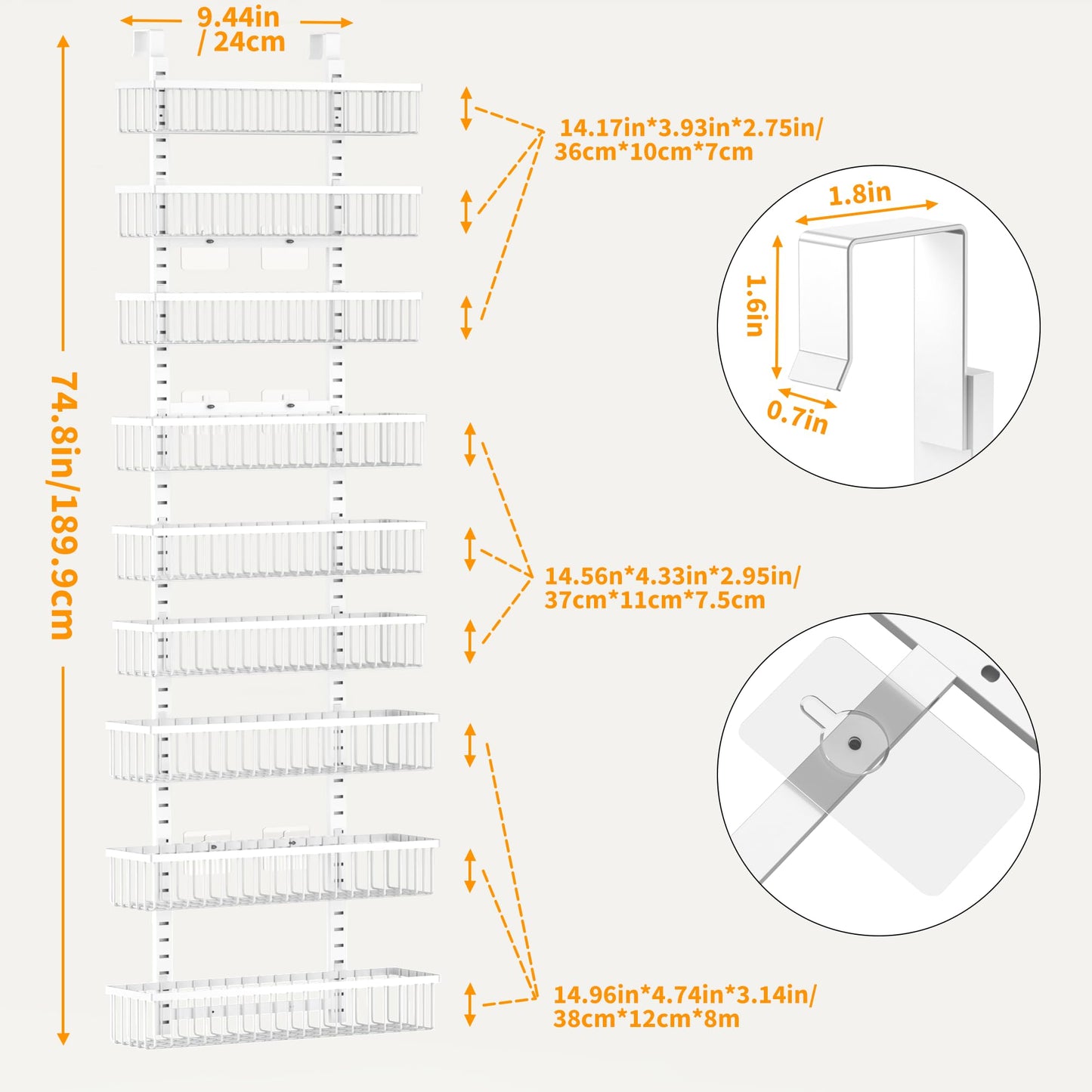 Moforoco 9-Tier White Over The Door Pantry Organizer, Pantry Organization and Storage, Black Hanging Basket Wall Spice Rack Seasoning Shelves, Home & Kitchen Bedroom Bathroom House Essentials