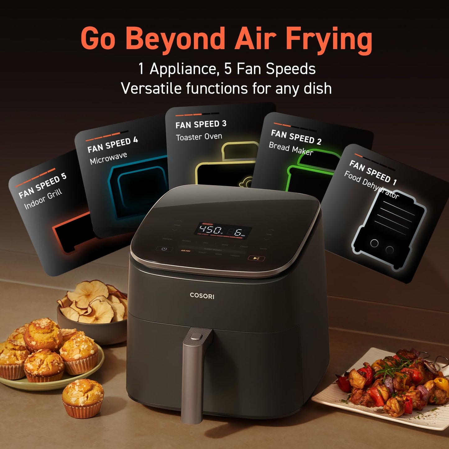 COSORI 6QT Air Fryer with TurboBlaze Tech, 9-in-1, Nonstick Basket, Dishwasher Safe, 130+ Recipes, Dark Gray