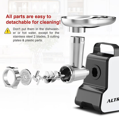 Electric Meat Grinder, 2300W Max, Heavy Duty Sausage Stuffer with 2 Blades, 3 Grinding Plates, Sausage Tube & Kubbe Kit, Home Kitchen Meat Mincer with Handle (Black)