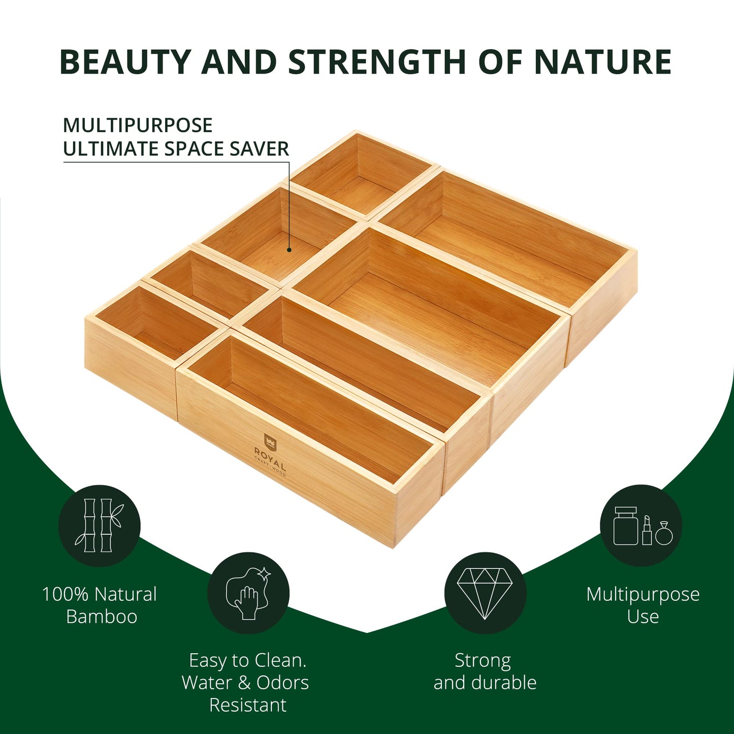 ROYAL CRAFT WOOD Bamboo Jewelry Organizer Box & Chests Set - Versatile Storage Solution for Makeup, Jewelry, and Bathroom Essentials (8 Boxes)