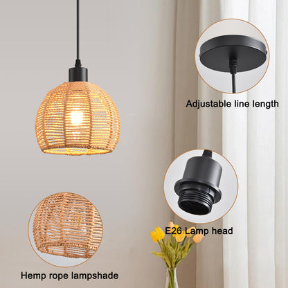 Woven Pendant Light Boho Chandelier, Rattan Pendant Lights Kitchen Island, Farmhouse Pendant Lighting with Hand Woven Wicker Shade, Boho Chandelier Light Fixtures Ceiling Hanging Light
