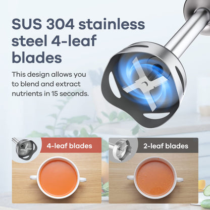 Ganiza 5-in-1 Immersion Blender, 800W Hand Blender with 15 Speeds & Turbo, Whisk, Chopper, Frother & Beaker