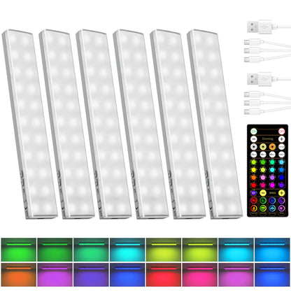 EZVALO 80 RGB Color Changing Under Cabinet Lighting Wireless, 1800mAh Rechargeable Shelf Lights, Magnetic, Timer & Dimmable Bar Light with Remote for Kitchen, Display Case, Cabinet, 6Pack