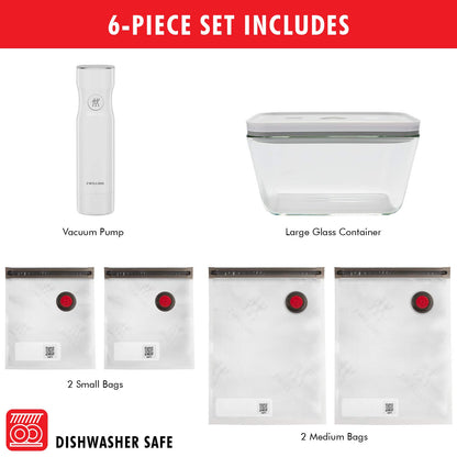 ZWILLING Fresh & Save Vacuum Sealer Machine Starter Set with Airtight Food Storage Container Glass, Sous Vide Bags, Meal Prep