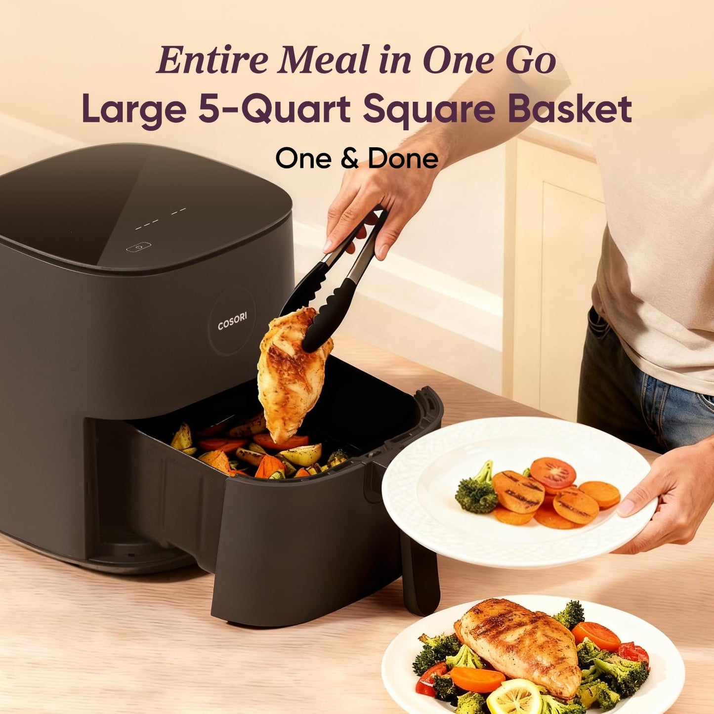 COSORI Air Fryer Pro, Compact 5QT, Ceramic Coating, 7 Presets with Preheat & Keep Warm, 450℉, Easy to use & clean, Shake Reminder, 130+ In-App Recipes, Nonstick & Dishwasher-Safe Basket, Gray