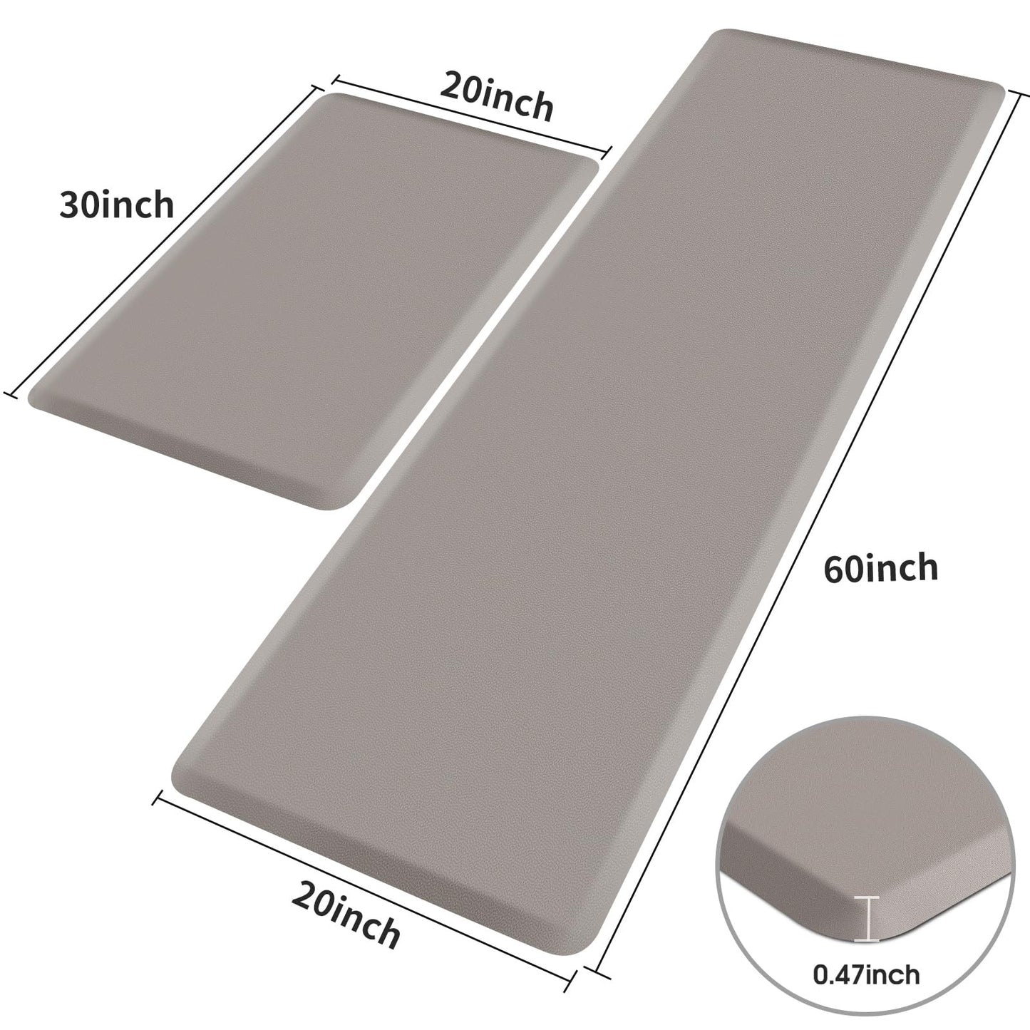 HappyTrends 2 PCS Kitchen Mat Cushioned Anti-Fatigue Floor Mat, Heavy Duty Ergonomic Comfort Foam Standing Mat, Waterproof Non-Slip Kitchen Rugs for Home, Office(20"x30"+20"x60",Khaki)
