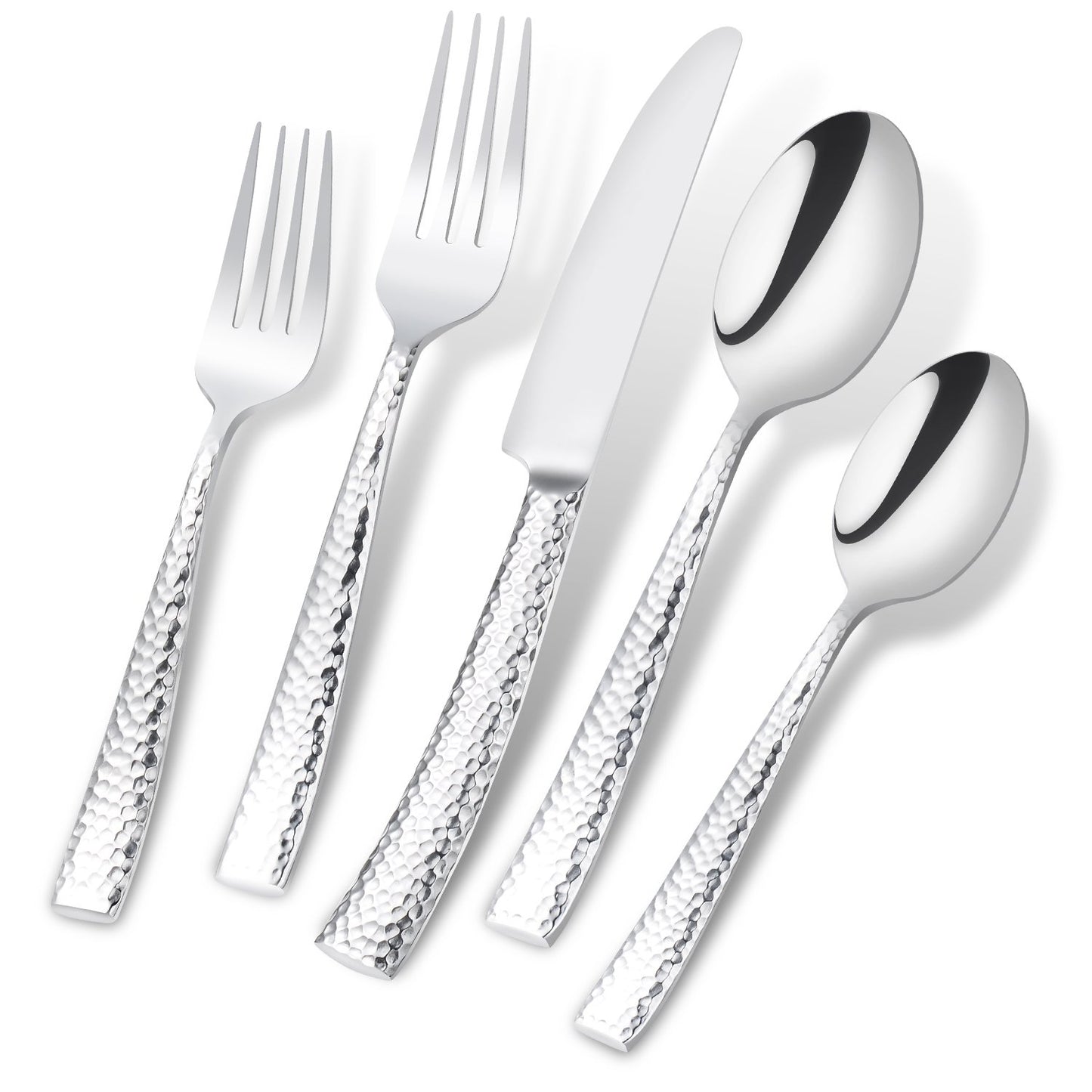 Flatasy Flatware Silverware Set Hammered Mirror Polished Stainless Steel 20 Piece Set for Home Kitchen Restaurant Hotel Housewarming Wedding Gift Service for 4