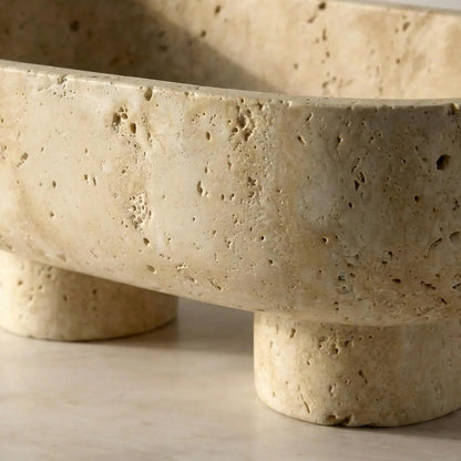 STONE COUTURE - Natural Travertine Fruit Bowl with Stand, Island Centerpiece Kitchen Decor, Key Bowl for Entryway Table, Decorative Modern Organic Home Entry Large Bowls for Keys 10" Food Safe FDA