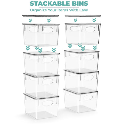 Sorbus Medium Plastic Storage Bins with Lids (8 Pack) – Clear Bins for Kitchen, Pantry, Fridge, Cabinet, and Refrigerator Organization – Stackable Storage Containers