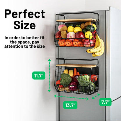 2 Set Magnetic Shelf for Refrigerator with Wood Lid, Fruit Potato & Onion Storage Bins, Pantry Organizers & Storage, Large Container Magnetic Spice Rack for Refrigerator, Kitchen Counter, Cabinet