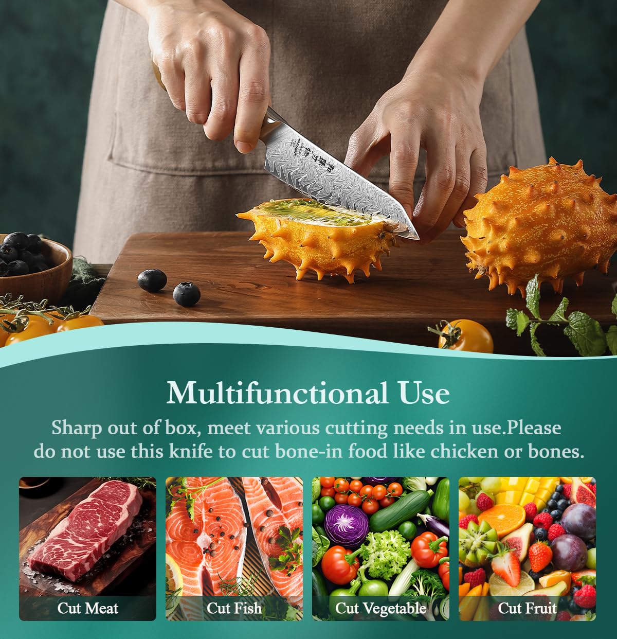 HEZHEN Kitchen Utility Knife, 5.5 Inches, 67 Layers Damascus Steel, Multifucational Paring Knife for Chefs and Home Cooking, Ultra-sharp Blade with Linen Micarta Handle, Gift Packing