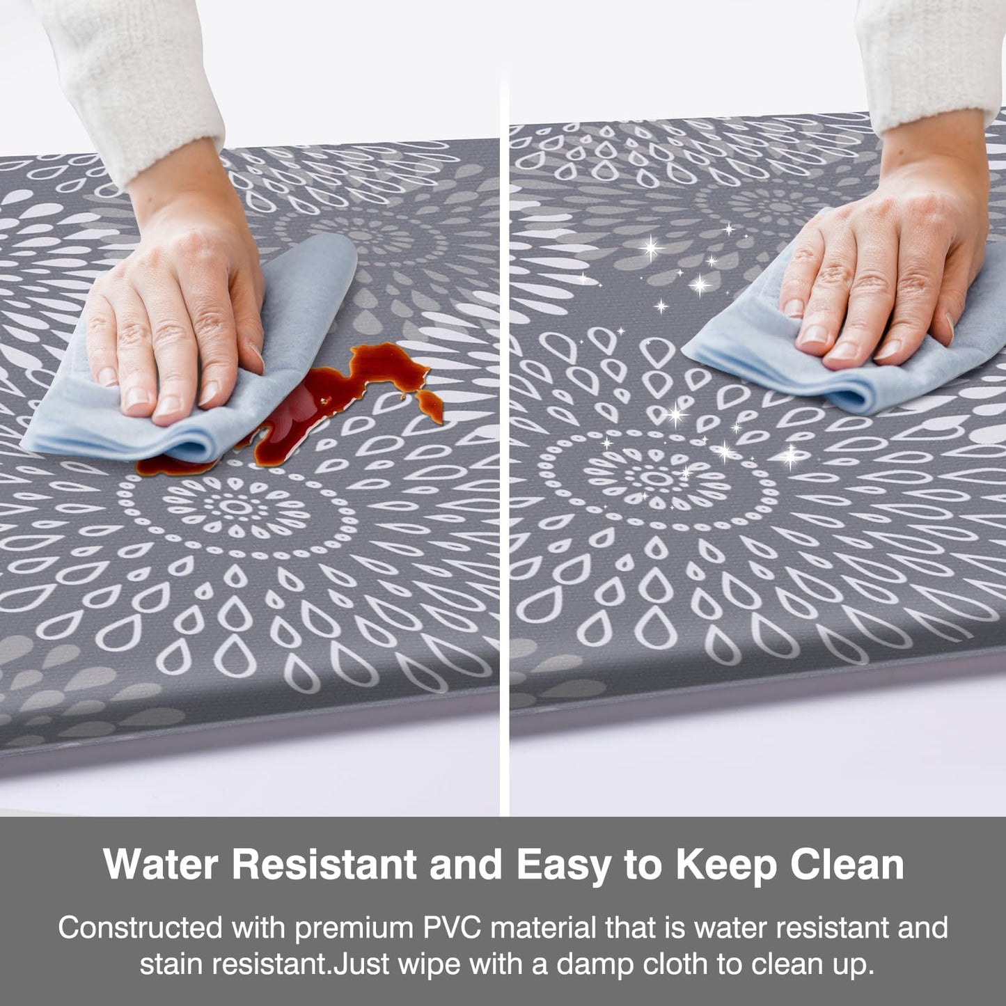 LuxStep Kitchen Mat Cushioned Rugs Anti-Fatigue Mats for Kitchen Floor,Waterproof Non-Slip Mats and Rugs Set for Office,Floor,Laundry 17.3"×30"+17.3"×70",Grey
