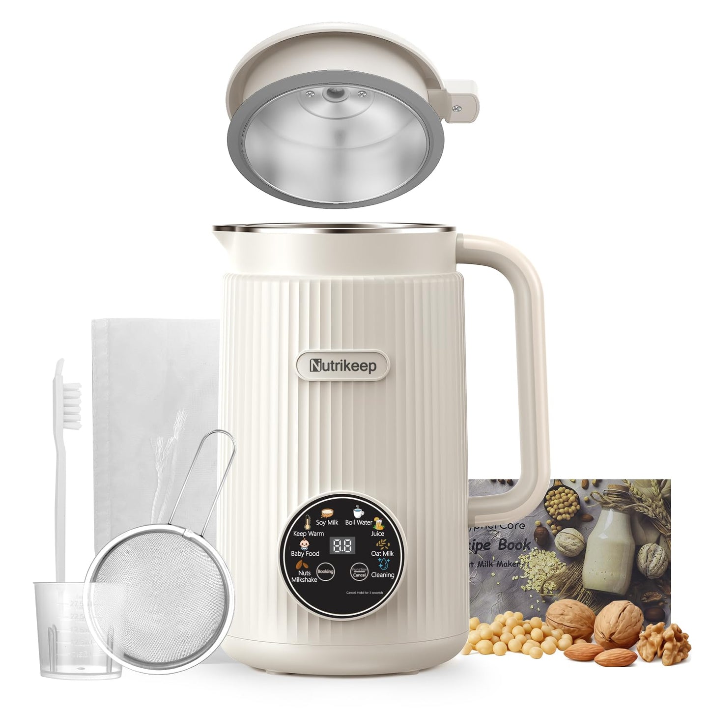 Upgraded 10-in-1 Nut Milk Maker Machine with Stainless Steel Lid, 40oz Soy Milk Maker for Almond, Oat, Coconut, Juice, Plant Based Milk Maker Blender with 18H Delay/Keep Warm/Self Cleaning