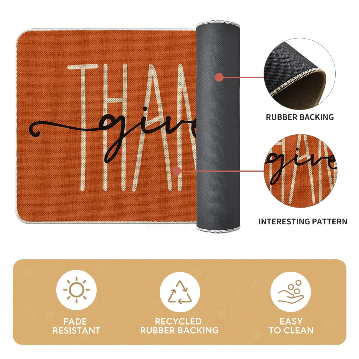 Artoid Mode Turkey Pumpkin Maple Leaves Thanksgiving Kitchen Mats Set of 2, Home Decor Low-Profile Kitchen Rugs for Floor - 24x35 and 24x59 Inch