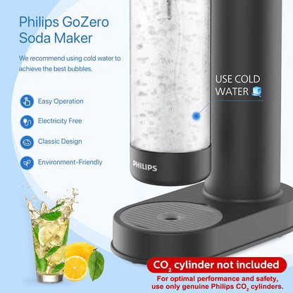 Philips Sparkling Water Maker ADD4901BKOQ/37, Plastic Soda Streaming Machine with Quick Twist Bottle, 1L BPA free PET Carbonating Bottle, Soda Maker Compatible with 60L CO2 Carbonator (NOT Included)