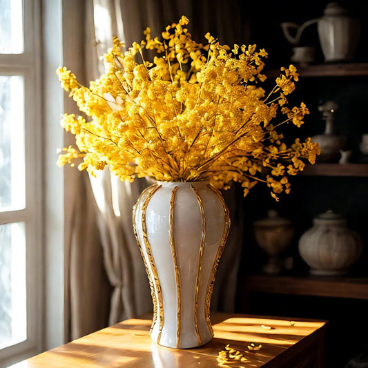 White and Gold Vases for Centerpieces,White Gold Ginger Jars for Home Decor,Large Gold Vases for Kitchen Counter,Vintage Vase with Lid,Birthday Anniversary (14 in)