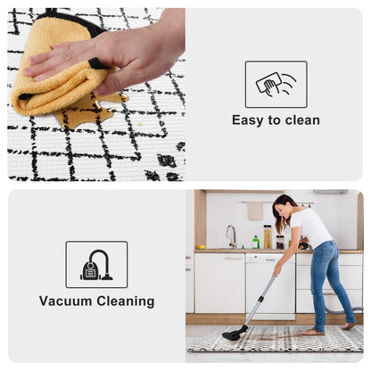 KIMODE Kitchen Mats 2PCS,Anti Fatigue Geometric Kitchen Rugs,Non Slip Waterproof Kitchen Mats for Floor,Cushioned Comfort Foam Standing Desk Mat for Home, Office, Sink,Laundry,Black and White