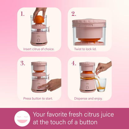 Paris Hilton Electric Citrus Juicer, Mini Portable Cordless Juicer with USB Rechargeable Base, One-Touch Button, Compact Lemon, Lime and Orange Juicer, Pink