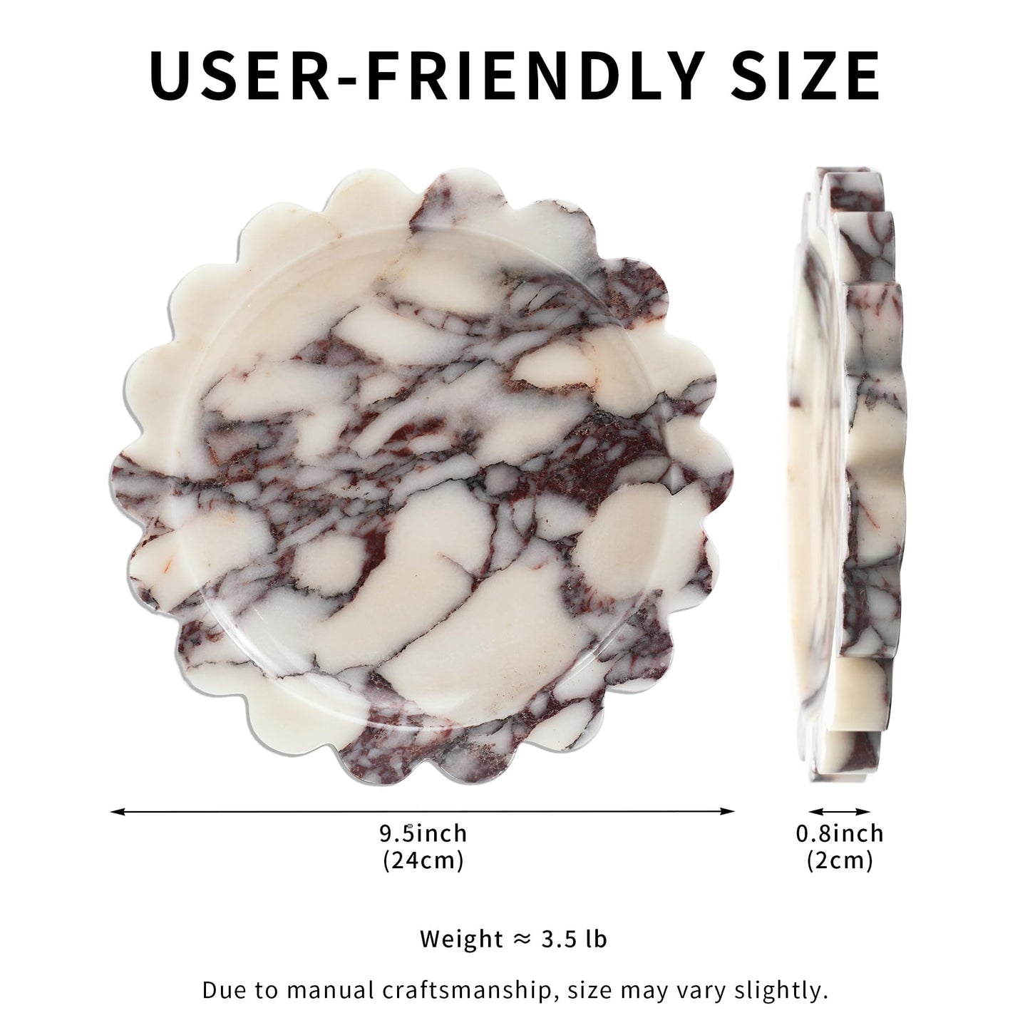 LWALMS Scalloped Round Marble Tray - 9.9 Inch Violet Stone Decorative Perfume Trinket Jewelry Dish, Catchall Organizer for Bathroom Vanity Dresser Kitchen Countertop Home Decor