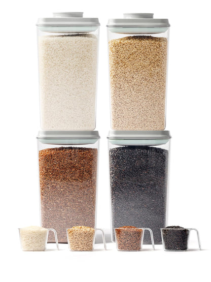 Airtight Food Storage Containers with One-Hand Pop Lid, 4-Pack 4.22Qt Large Modular Organizers with Measuring Scoops, BPA-Free Containers for Rice, Flour, Baking Supplies, Snacks & Laundry Pods