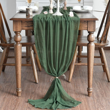 Artoid Mode Boho Forest Green 10Pcs Cheesecloth Gauze Table Runner, 120 Inch Seasonal Fabric Kitchen Dining Holiday Table Decor for Home Party Indoor