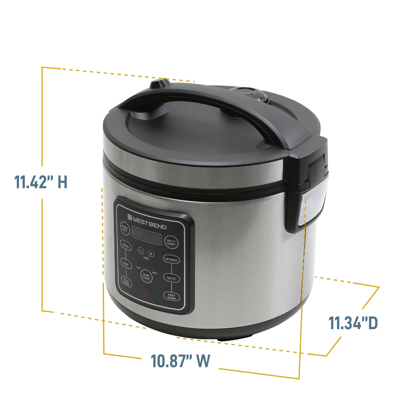 West Bend Rice & Grain Multi Cooker Programmable with 9 Preset Functions, Features Delay Start and Keep Warm Functions and Steam Basket, 20 Cups Cooked (10 cups uncooked), Stainless Steel