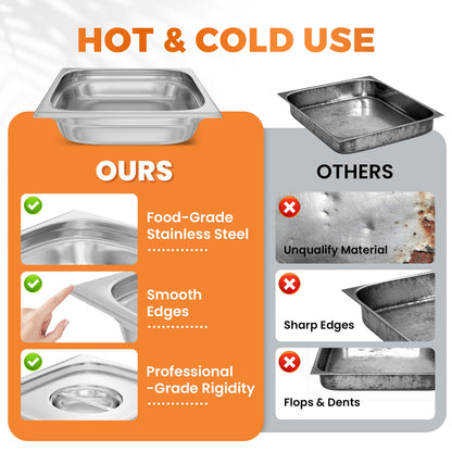 HOCCOT 4 Pack Hotel Pans with Lids 1/2 Size 2.5" Deep, Stainless Steel Steam Table Pan with Lid, Commercial Metal Buffet Food Storage Container, Anti-Jam Design, for Restaurant, Kitchen, Party, Home