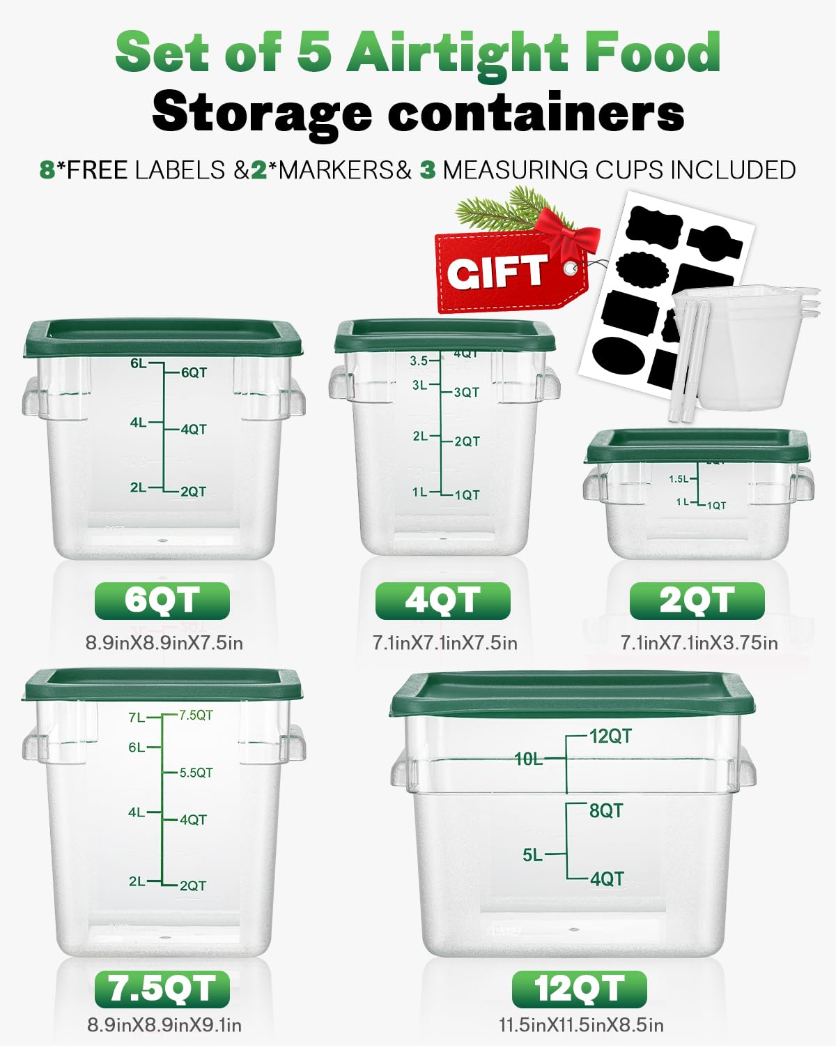 SVKLHY 2QT&4QT NSF Food Storage Containers: 8 PCS[Food Grade] [Hot&Cold Resistant] Commercial Clear Square Food Storage Containers with Scales Handles for Home Restaurant Kitchen(BPA FREE)