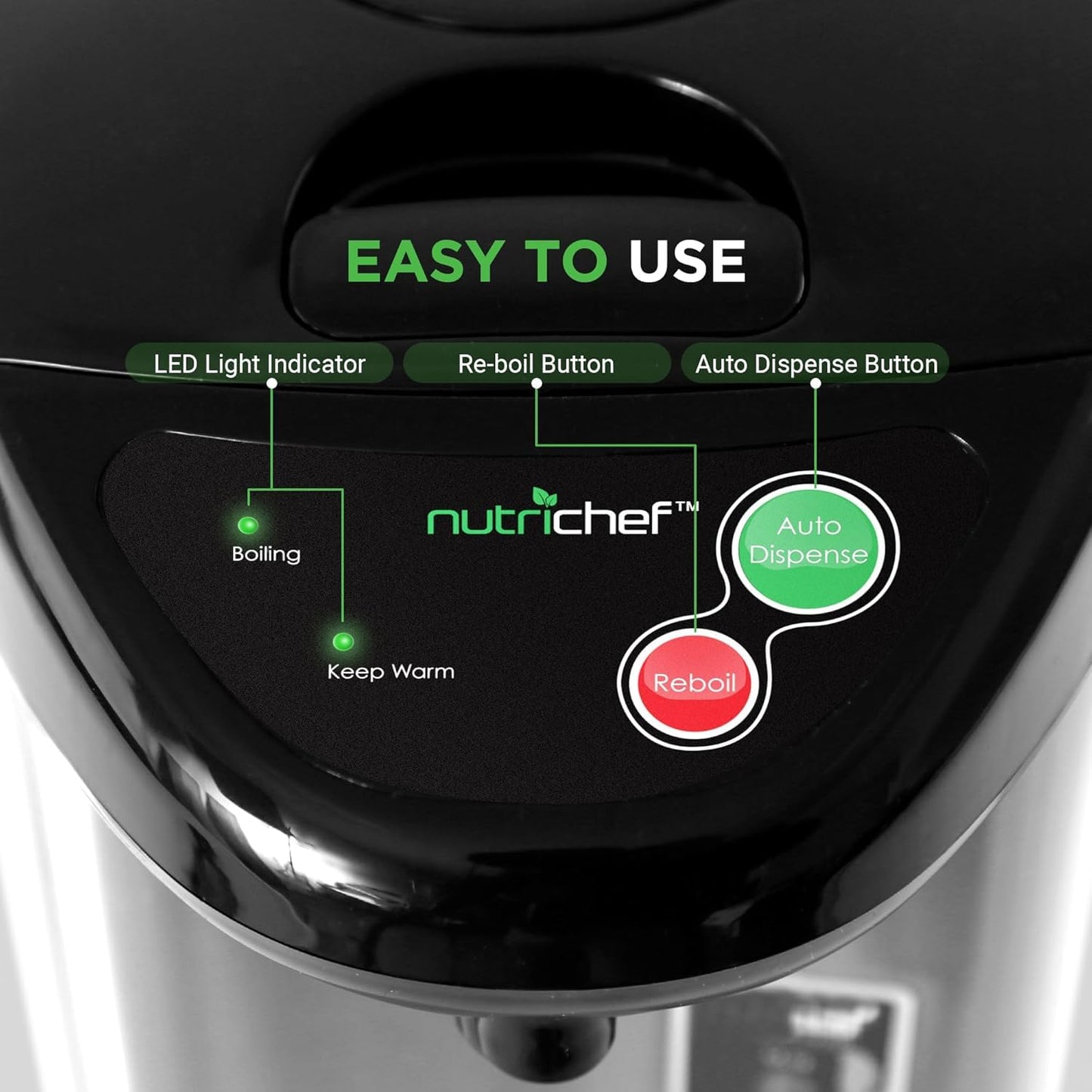 NutriChef Hot Water Urn Pot 3.38 QT, Insulated Stainless Steel Hot Water Dispenser & Boiler, Auto & Manual Dispense, Safety Lock, Electric Kettle