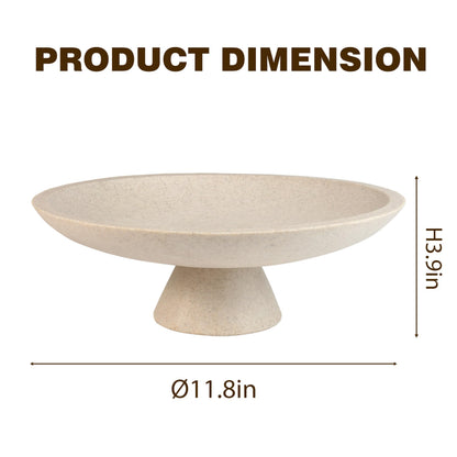 Plukers Large Modern Decorative Bowl for Home Decor Fruit Organic Catch All Key Kitchen Entryway Shelf Coffee Table With Pedestal,Artificial Stone Beige