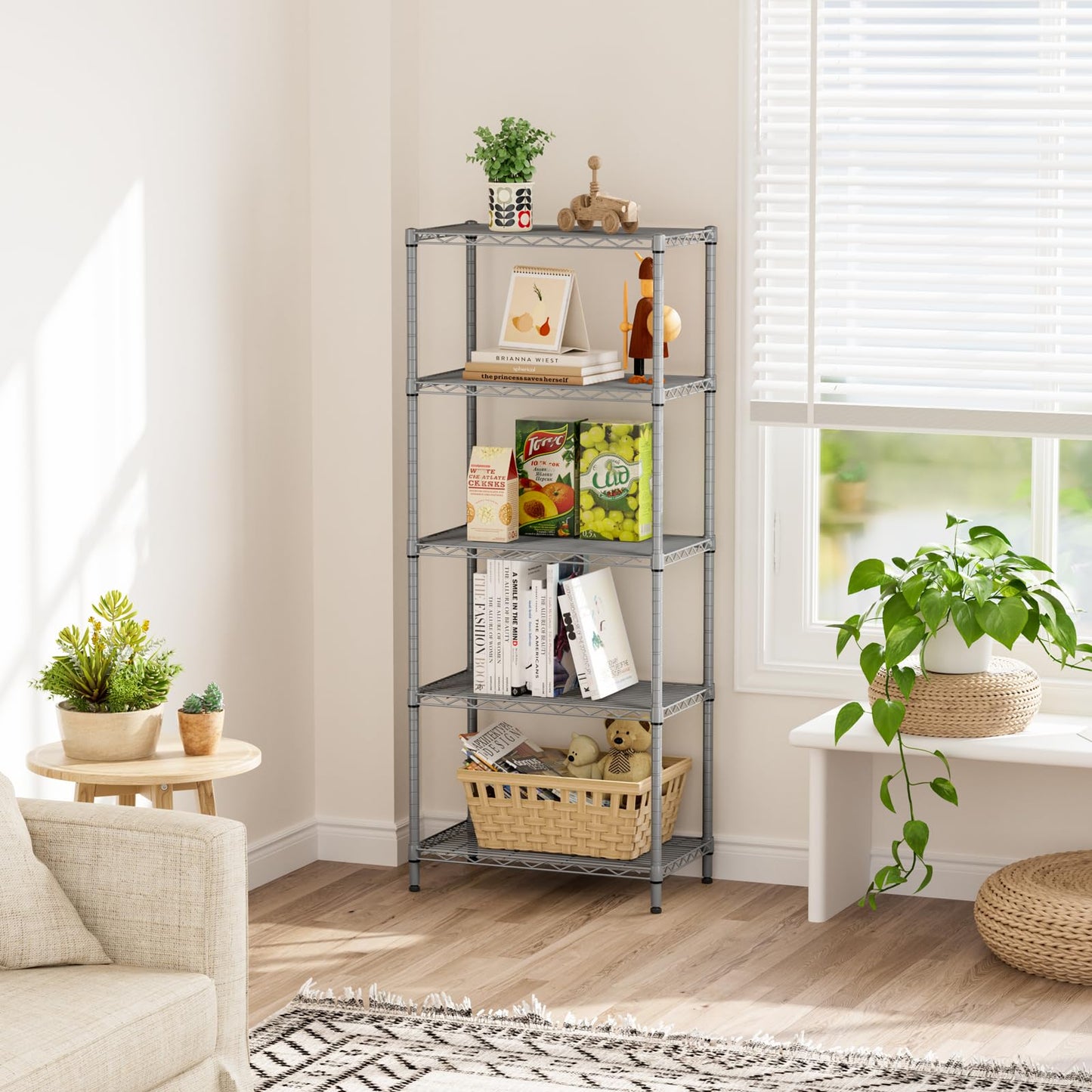 SINGAYE 5 Tier Storage Garage Shelving Units Heavy Duty Wire Shelves Pantry Metal for Pantry Closet Kitchen Laundry Bathroom Organizers Shelf Home Shorage Gray