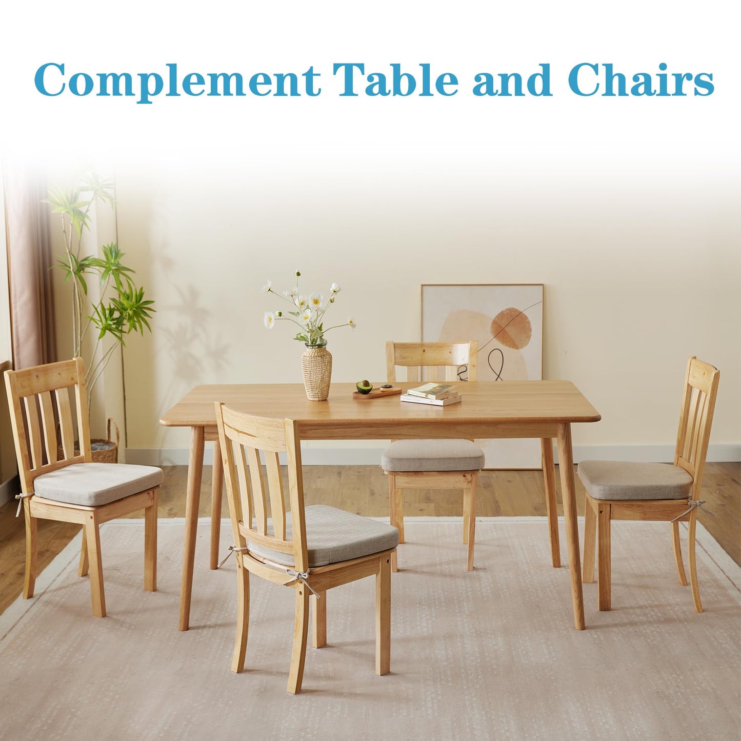 IASEAHK Chair Cushions for Dining Chairs Set of 4, Non Slip Kitchen Chair Pads, 17" x 16" x 2", Indoor Dining Chair Cushions with Ties, D-Shaped Seat Cushions for Kitchen Chairs, Beige