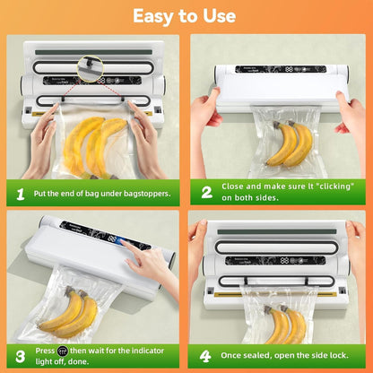 Food Vacuum Sealer Machine, 75KPA Powerful Suction, Dry/Wet Modes, Compact Vacuum Sealer for Food, with Led Indicator Lights, 20 Vacuum Sealer Bags