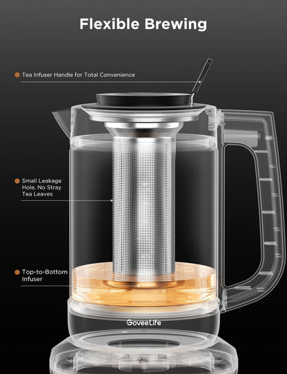 GoveeLife Smart Electric Kettle with Tea Infuser for Loose Leaf, 1.7 L Electric Tea Kettle with Brewing Program, Variable Temperature Control, 2 H Keep Warm & Auto Shut-Off, BPA Free. Black