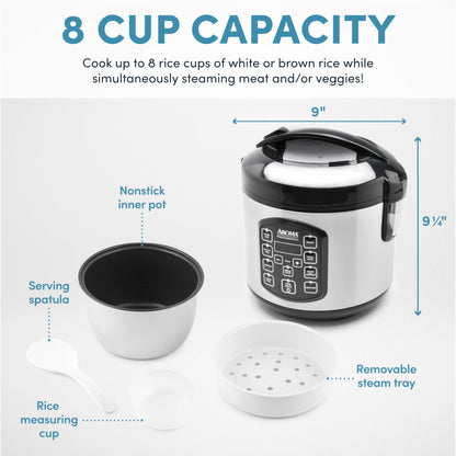 AROMA Professional Digital Rice Cooker, Multicooker, 4-Cup (Uncooked) / 8-Cup (Cooked), Steamer, Slow Cooker, Oatmeal Cooker, STS, Auto Keep Warm, 2 Qt, Stainless Steel Exterior, ARC-954SBD