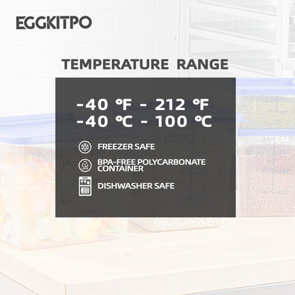 EGGKITPO 4 Pcs 2 QT Square Food Storage Containers with Blue Lids Home Kitchen Container Set with Handle, Clear Scarle for Grain Bean Stackable Dishwasher Freezer Safe BPA-Free Polycarbonate