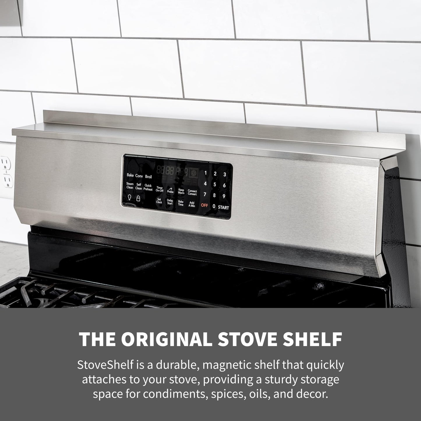 StoveShelf 20" Apartment Length Black Magnetic Shelf for Kitchen Stove - Kitchen Storage Solution with Zero Installation - Over Stove Spice Rack Organizer