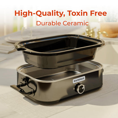[NEW] MAGNIFIQUE 4-Quart Slow Cooker with Casserole Manual Warm Setting - Perfect Kitchen Small Appliance for Family Dinners, Dishwasher Safe Crock, Stainless Stee
