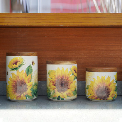 Sunddo Sunflower Ceramic Canister Sets for Kitchen Counter,Tea Coffee Sugar Canister Set with Bamboo Lid Set of 3