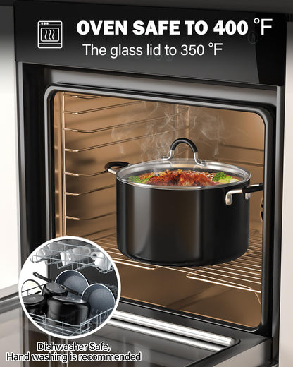 Cook N Home Pots and Pans Nonstick Kitchen Cookware Sets include Saucepan Frying Pan Stockpots 8-Piece, Heavy Gauge, Stay Cool Handle, Marble