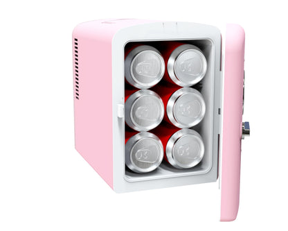 Frigidaire Retro 9-Can Mini Personal Fridge Portable Cooler for Car, Office, Bedroom, Dorm Room, or Cabin, 11.8" D x 7.1" W x 10.1" H, PINK