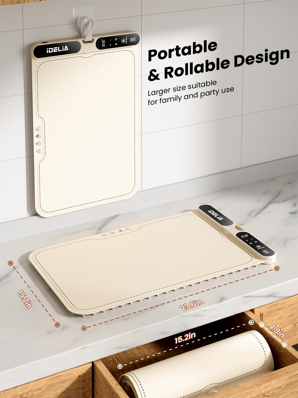 Food Warming Mat Electric Heating - Portable Silicone Warming Tray with 7 Temperature Settings and 8 Hours Timer for Party Buffet Home Travel Kitchen (23.6"x15",Beige)