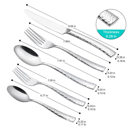 Flatasy Flatware Silverware Set Hammered Mirror Polished Stainless Steel 20 Piece Set for Home Kitchen Restaurant Hotel Housewarming Wedding Gift Service for 4