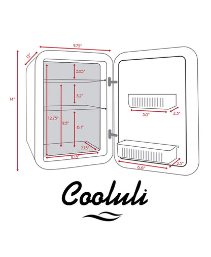 Cooluli 15L Mini Fridge for Bedroom - Car, Office Desk & College Dorm Room - 12V Portable Cooler & Warmer for Food, Drinks, Skincare, Beauty, Makeup & Cosmetics - AC/DC Small Refrigerator (White)