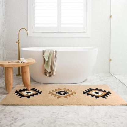 DEXDE Boho Bathroom Runner Rugs 24x60 Long Bath Mat for Bathroom Bedroom Hallway Kitchen Shower Luxury Soft Absorbent Large Bath Rugs Carpet Geometric Farmhouse Home Decor, Beige