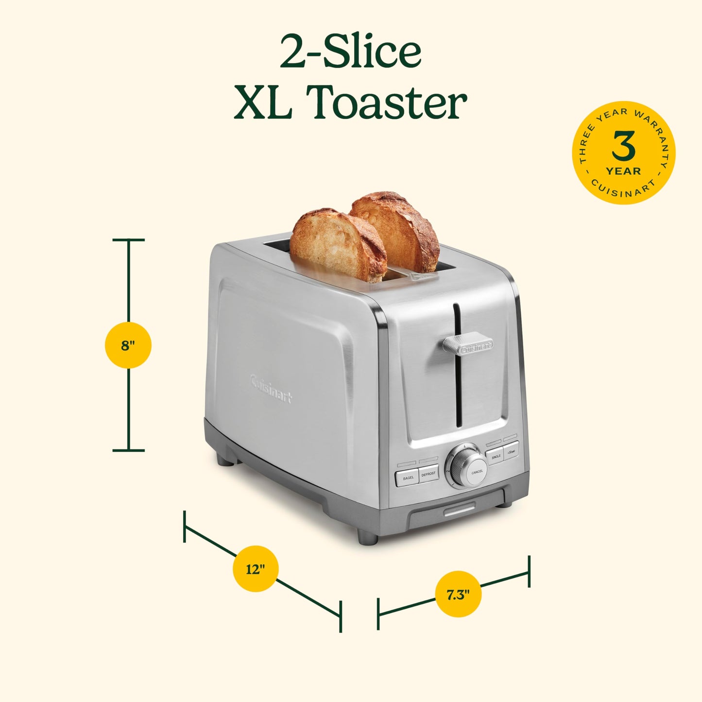Cuisinart 2-Slice XL Slot Stainless Steel Toaster, Stainless Steel, CPT-1600